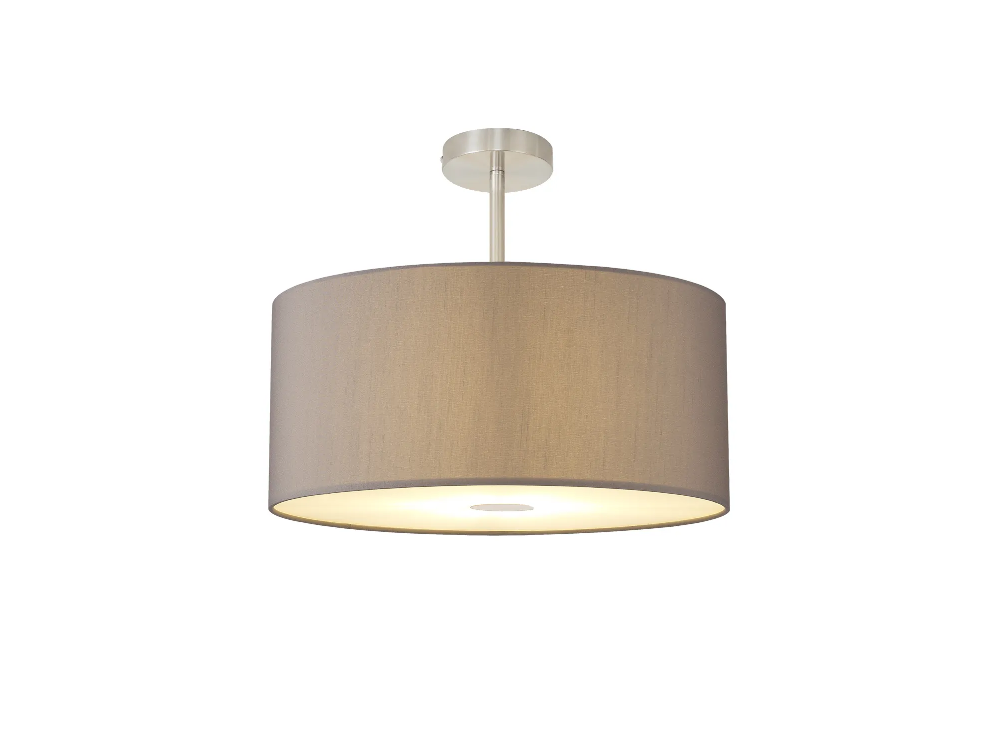 Baymont 50cm Semi Flush 1 Light Satin Nickel, GreyWhite Laminate, Frosted Diffuser